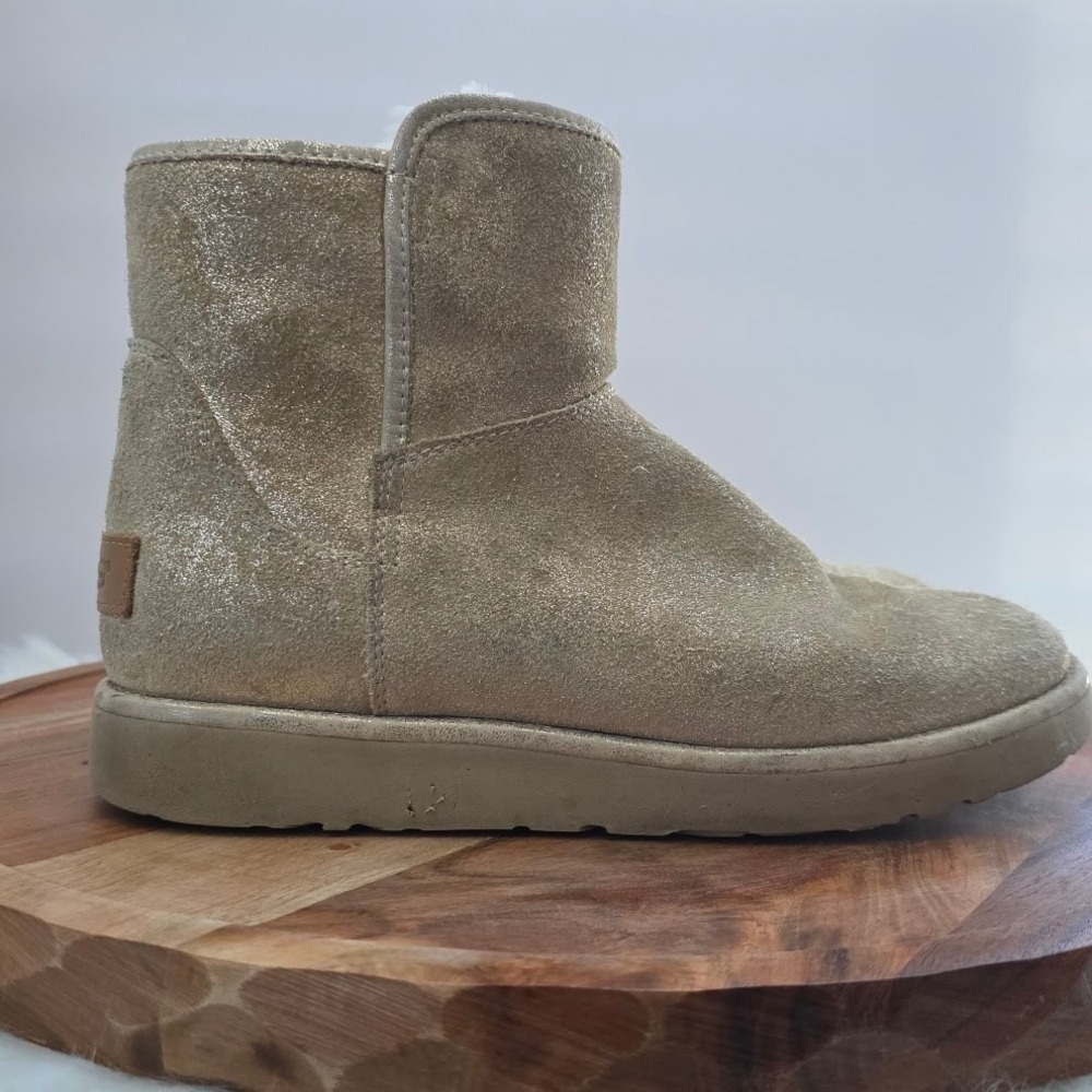 UGG Classic Glitter Sparkle Mini‎ Boots Womens Size 8 Gold Metallic Side Zip